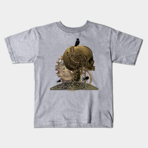 Awesome mechanical skull with crow and spider Kids T-Shirt by Nicky2342